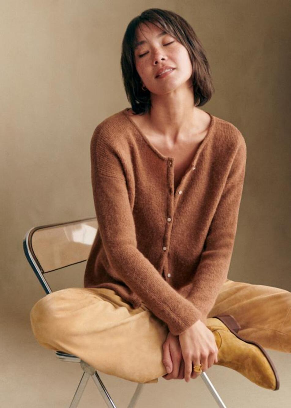 Sezane Gaspard Sweater Cardigan Camel Tan
